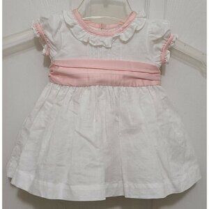 Edgehill Collection Baby Girls Short Sleeve Ruffle‎ Dress White/Pink Linen Sz 3M